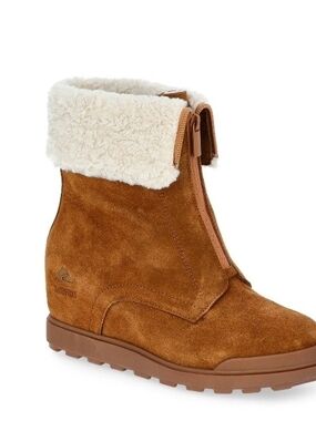 Ozark Trail Women's Wedge Waterproof Snow Boots Brown Suede Faux Fur Zip New Tag
